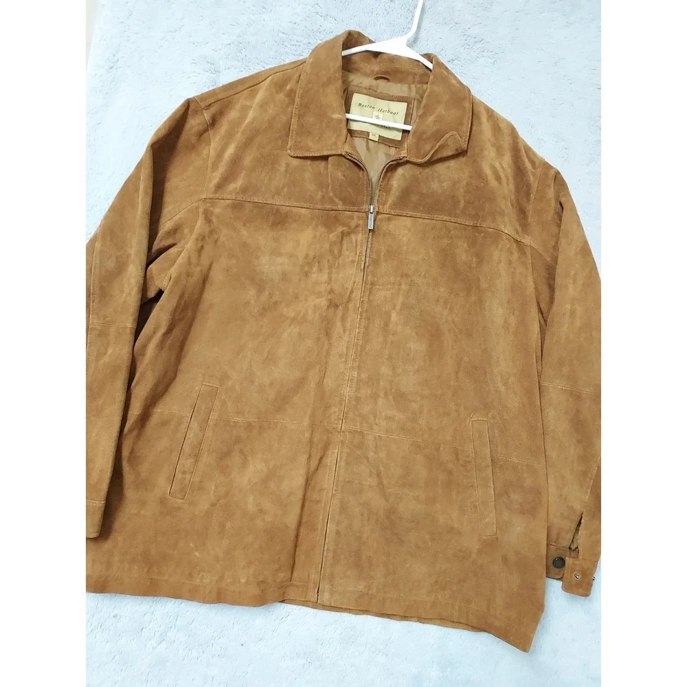 Boston Harbour Jacket Mens XXL 2XL Suede Leather Full Zip Outdoor Brown Lined